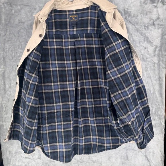 Woolrich Men's Plaid Lined Long Sleeve Button Up Shirt Tan Blue Size XL - Picture 8 of 8